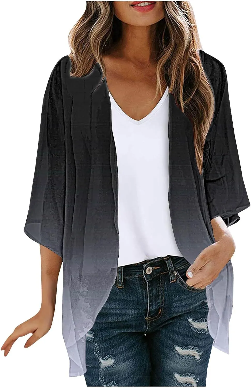 Womens Cardigans Lightweight Summer Beach Swimwear Sheer Chiffon Coverup Casual Loose Open Front Hawaiian Tops