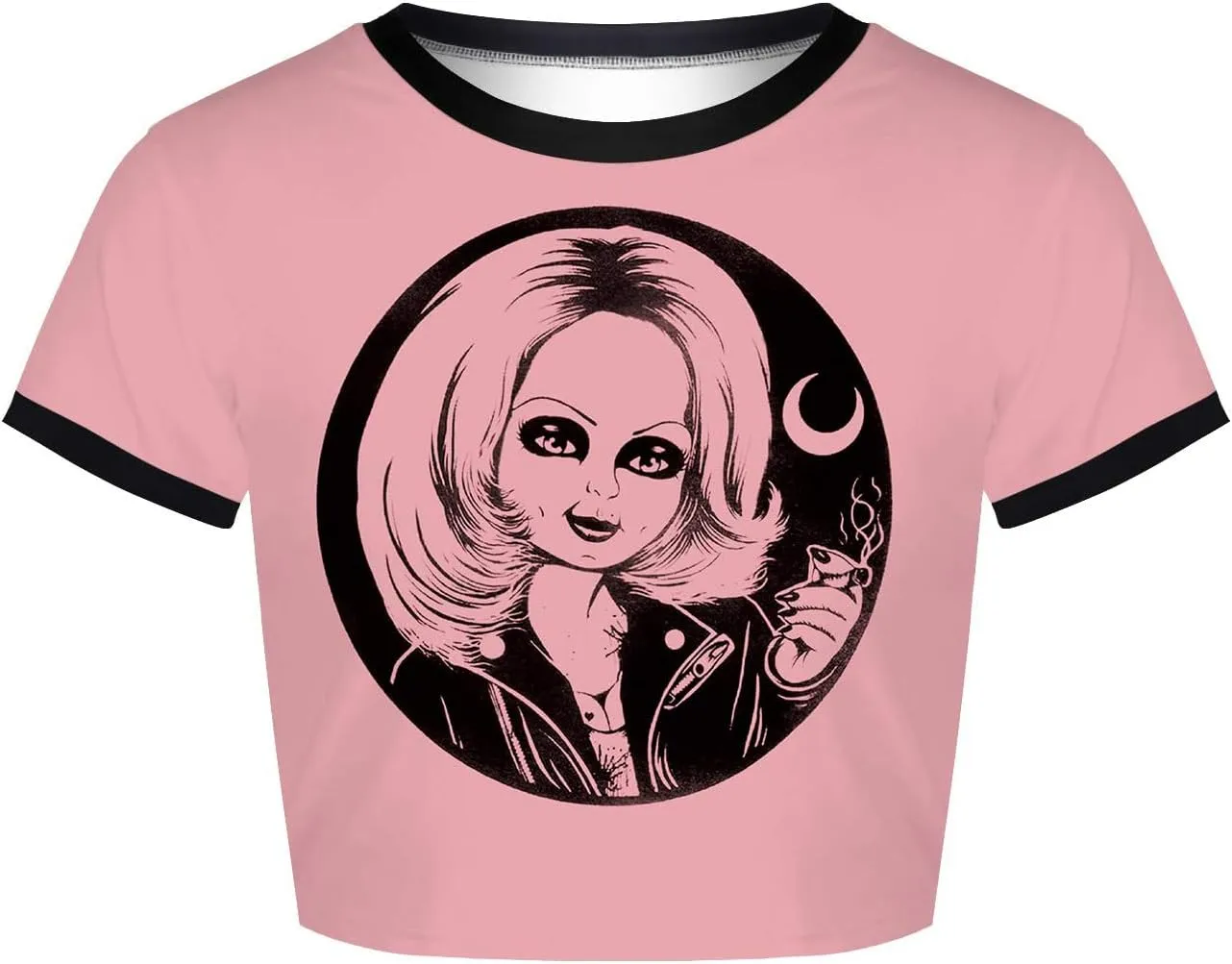 Womens Crop Tops Summer Casual Short Sleeve Goth Halloween Print Cropped T Shirts