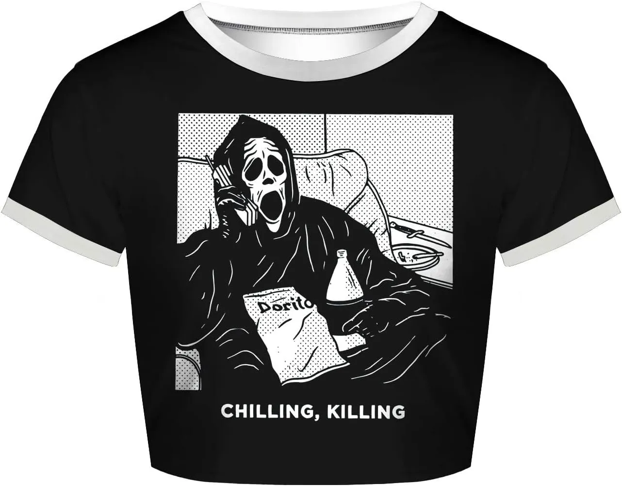 Womens Crop Tops Summer Casual Short Sleeve Goth Halloween Print Cropped T Shirts