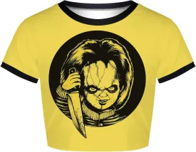 Womens Crop Tops Summer Casual Short Sleeve Goth Halloween Print Cropped T Shirts