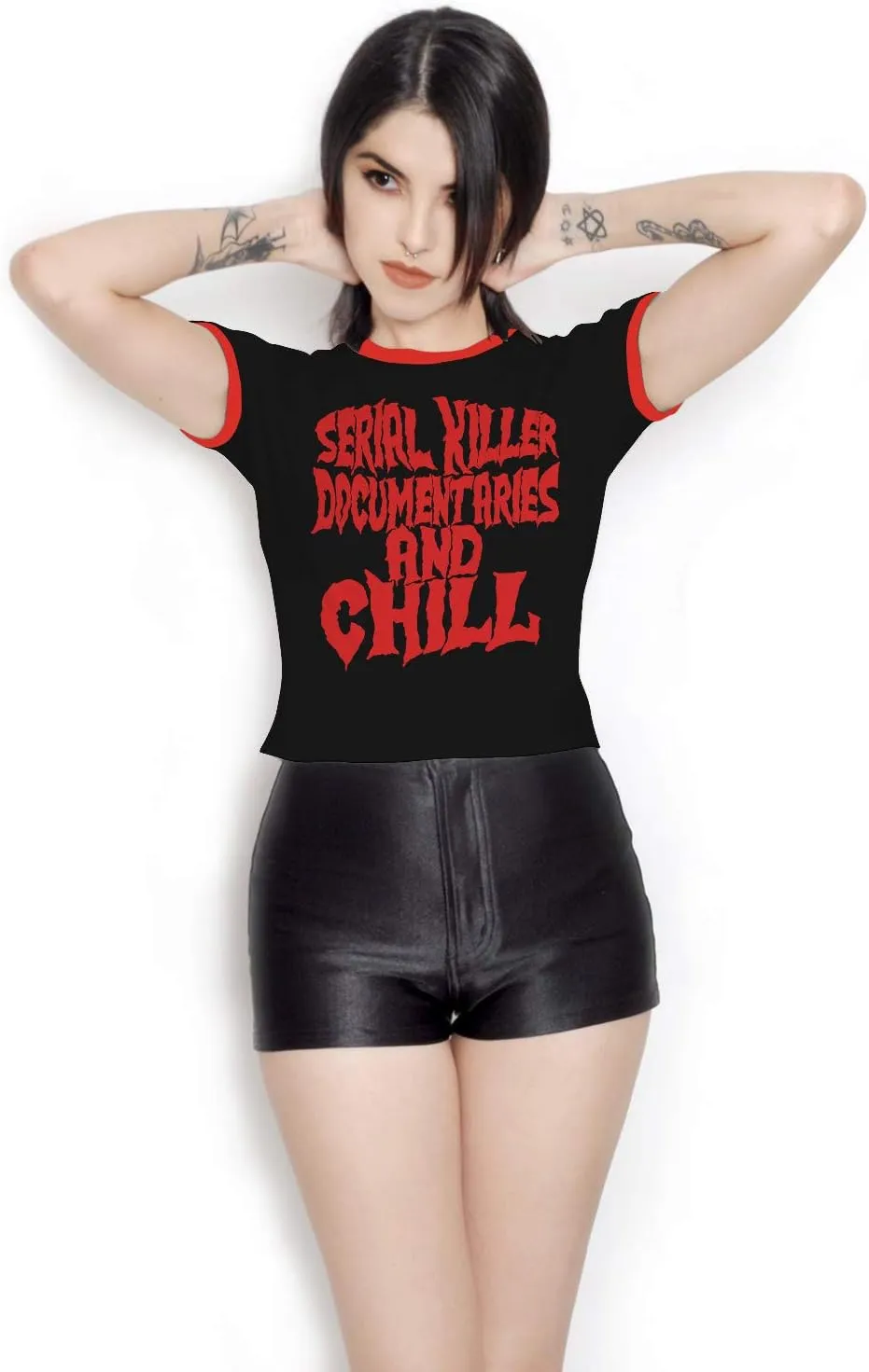 Womens Crop Tops Summer Casual Short Sleeve Goth Halloween Print Cropped T Shirts