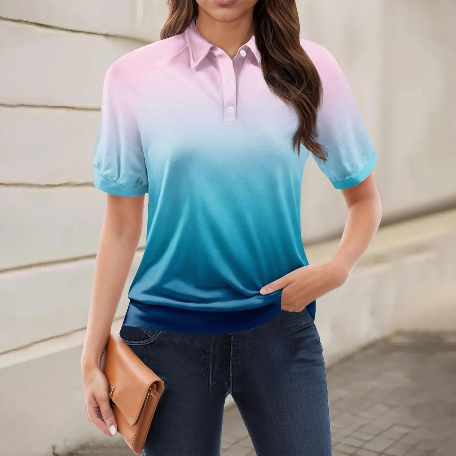 Womens Shirts Casual Short Sleeve Work Outfits Summer Tops Trendy Floral Print Blouses Lapel Collared