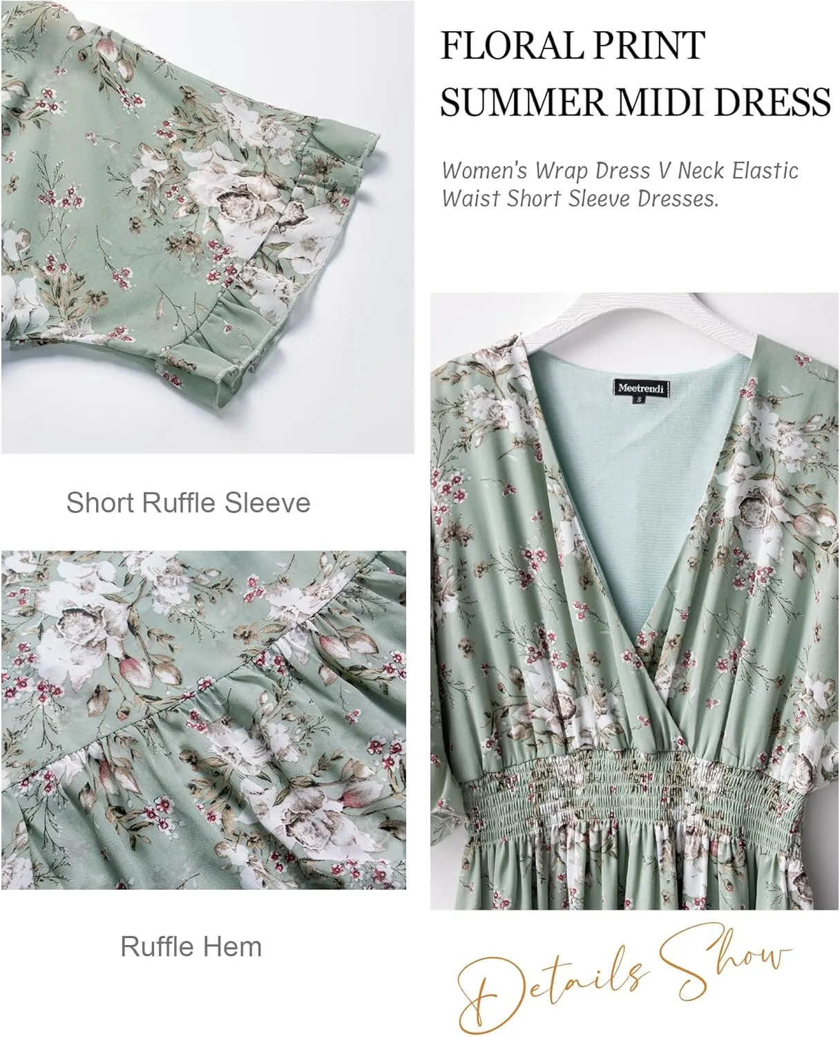 Women's Spring Summer 2025 Floral Midi Dress A Line Chiffon Boho Casual Short Sleeve Long Beach Dresses
