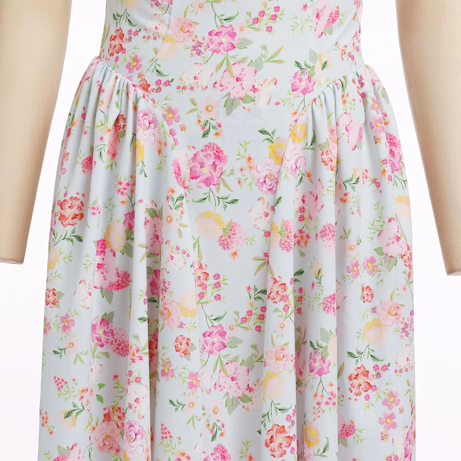 Women’s Summer Floral Corset Dress Casual Party Midi Sun Dress Boho Flowy Lace Up Ruched Backless Milk Maid Dress