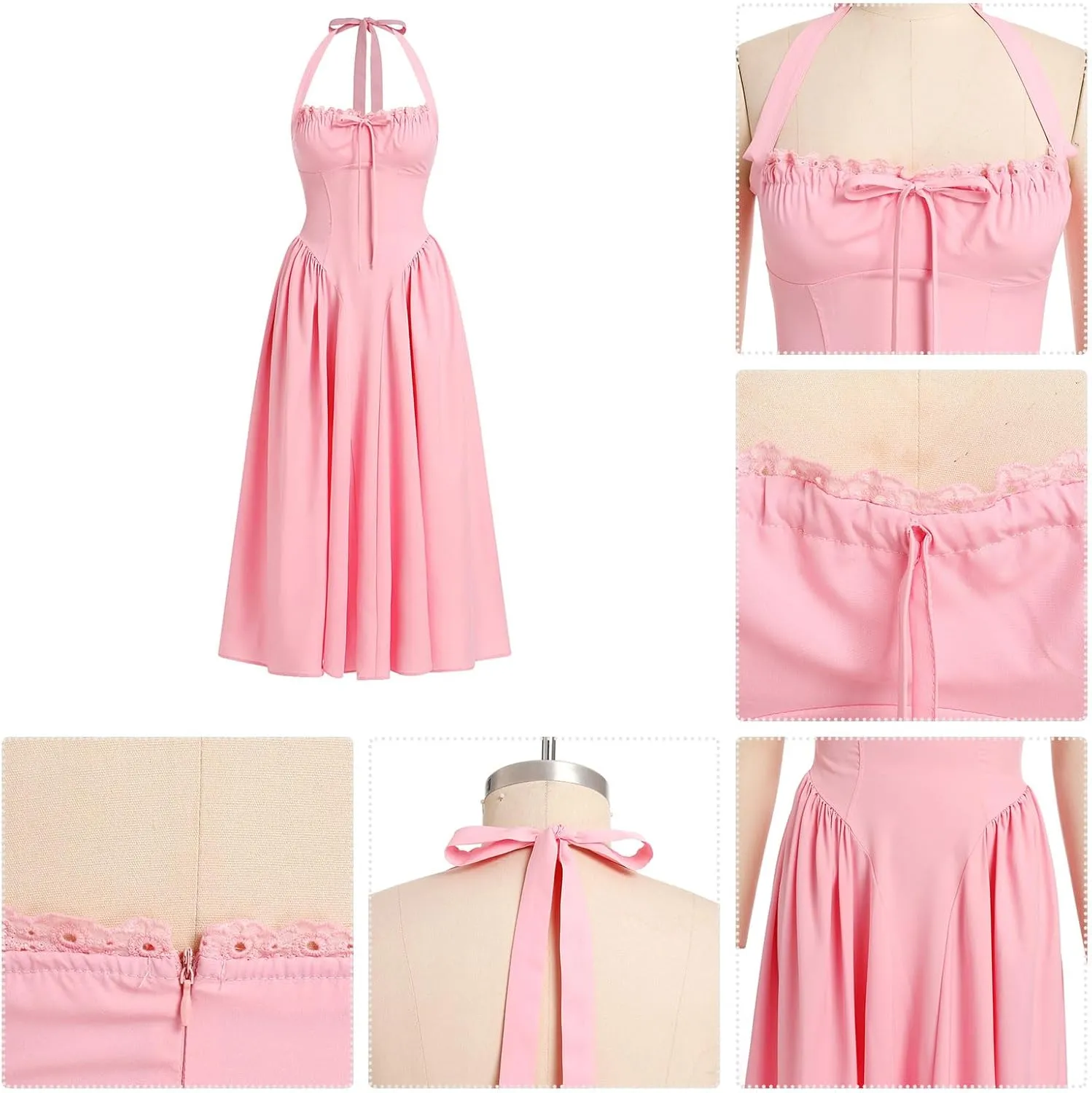 Women’s Summer Floral Corset Dress Casual Party Midi Sun Dress Boho Flowy Lace Up Ruched Backless Milk Maid Dress