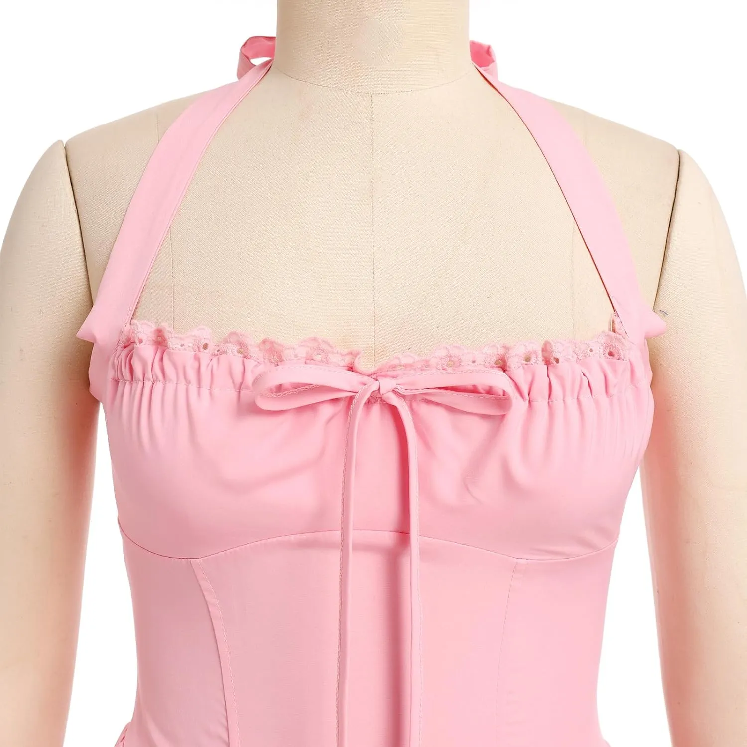Women’s Summer Floral Corset Dress Casual Party Midi Sun Dress Boho Flowy Lace Up Ruched Backless Milk Maid Dress