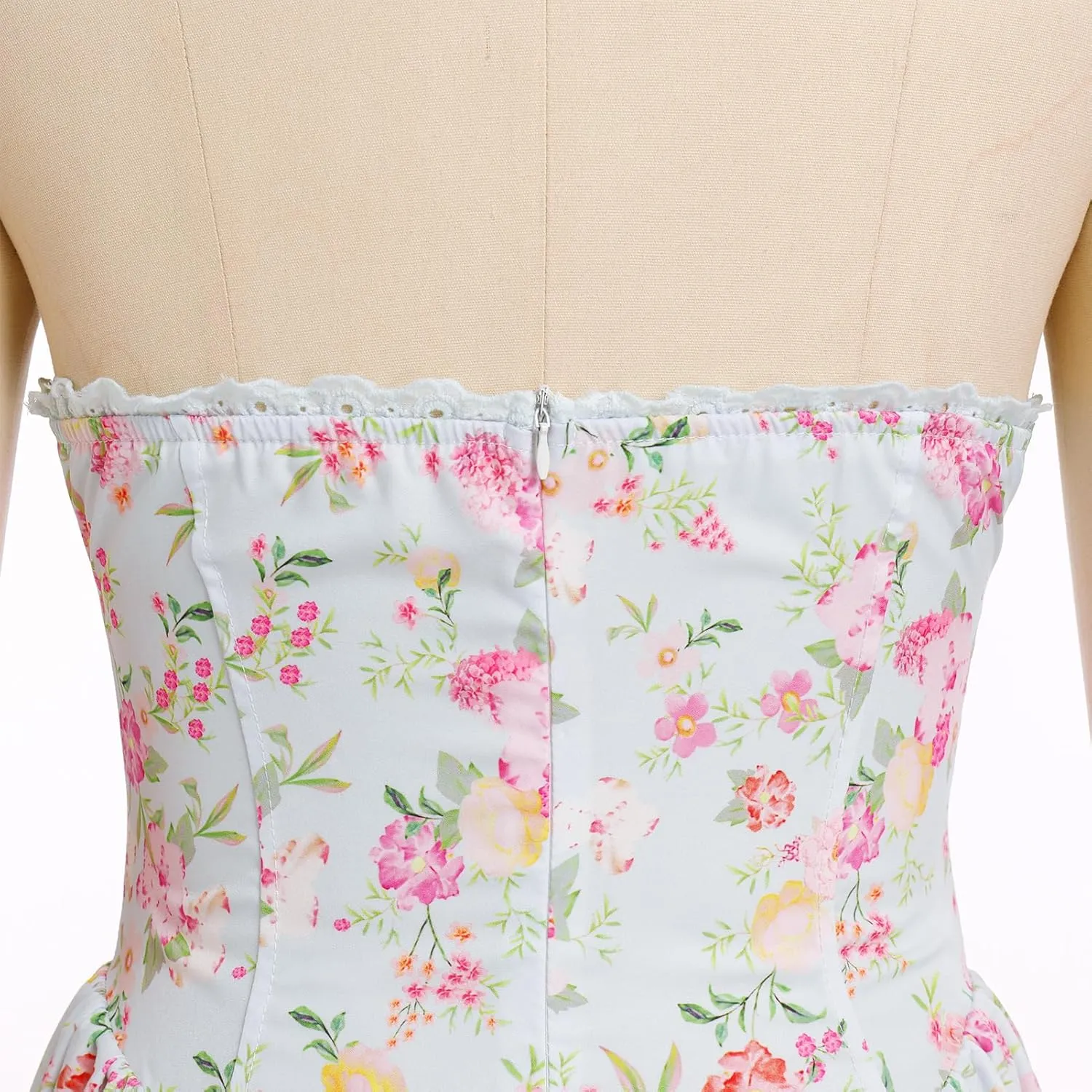 Women’s Summer Floral Corset Dress Casual Party Midi Sun Dress Boho Flowy Lace Up Ruched Backless Milk Maid Dress