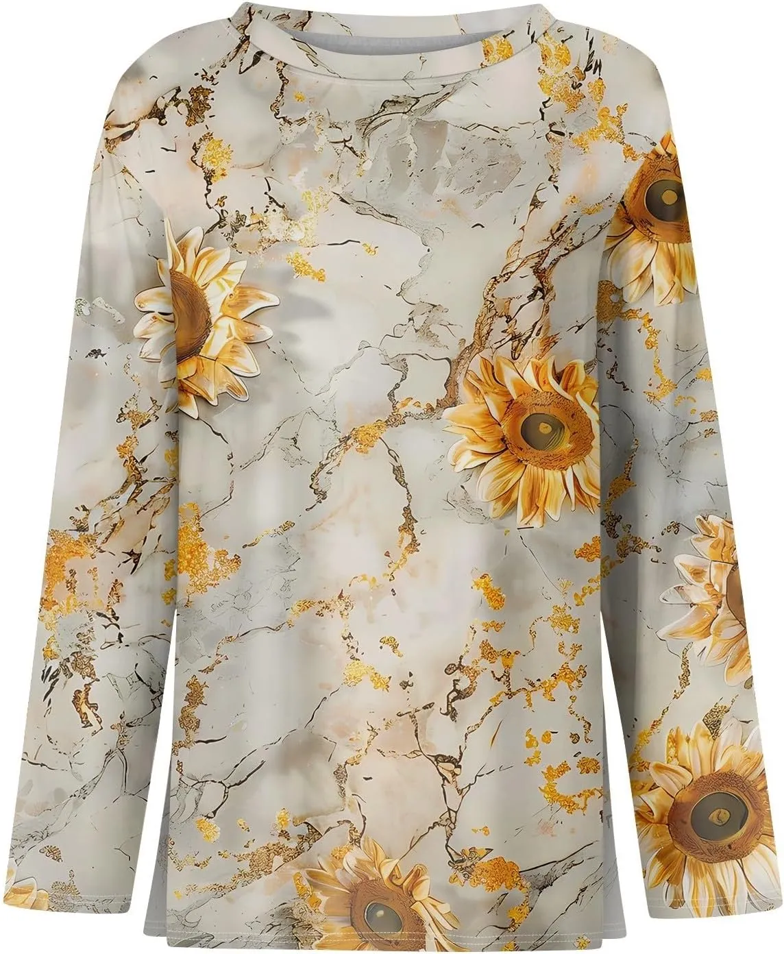 Women's Tops Long Sleeve Spring Shirts 2025 Trendy Loose Fit Crew Neck Floral Print Dressy Blouses