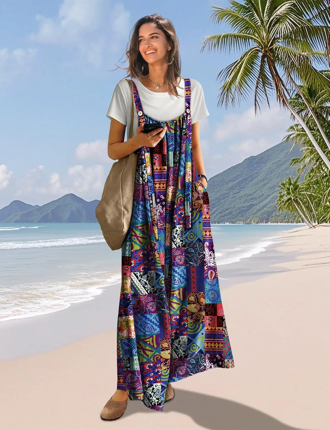 YESNO Casual Wide Leg Jumpsuits for Women Boho Floral Pleated Overalls Rompers Summer Outfits with Pockets P0D