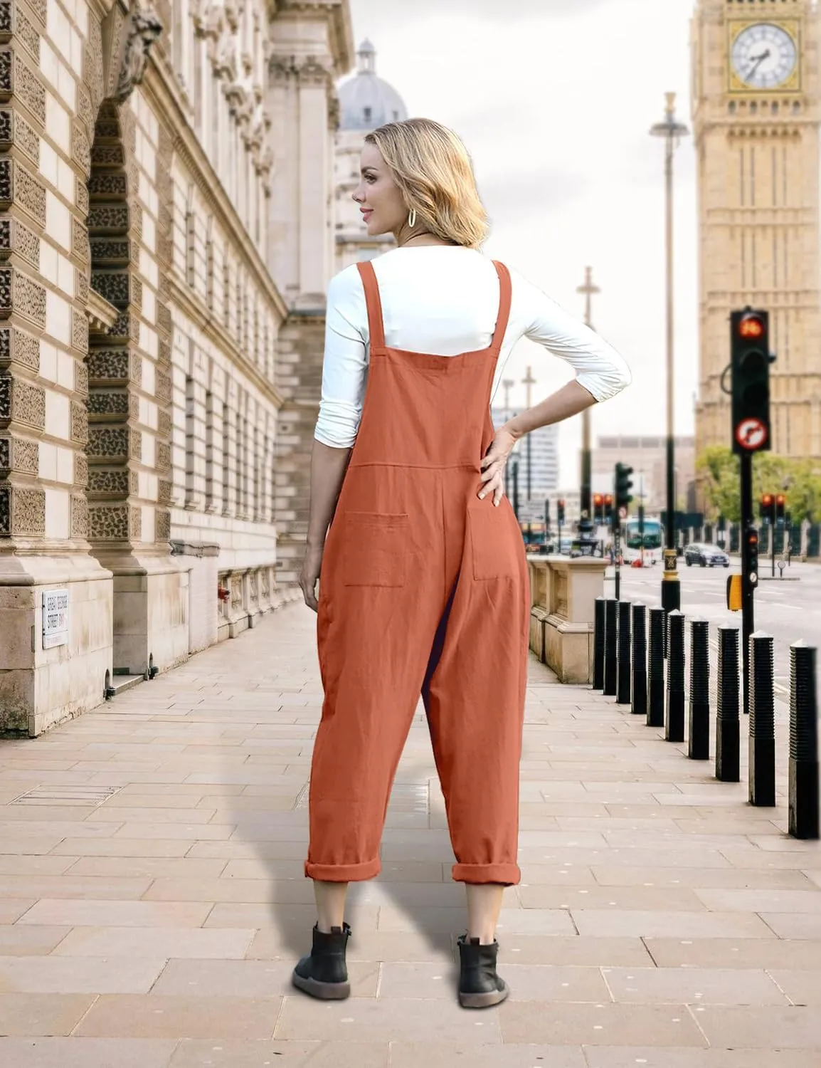 YESNO Women Long Casual Loose Bib Pants Overalls Baggy Rompers Jumpsuits with Pockets PV9