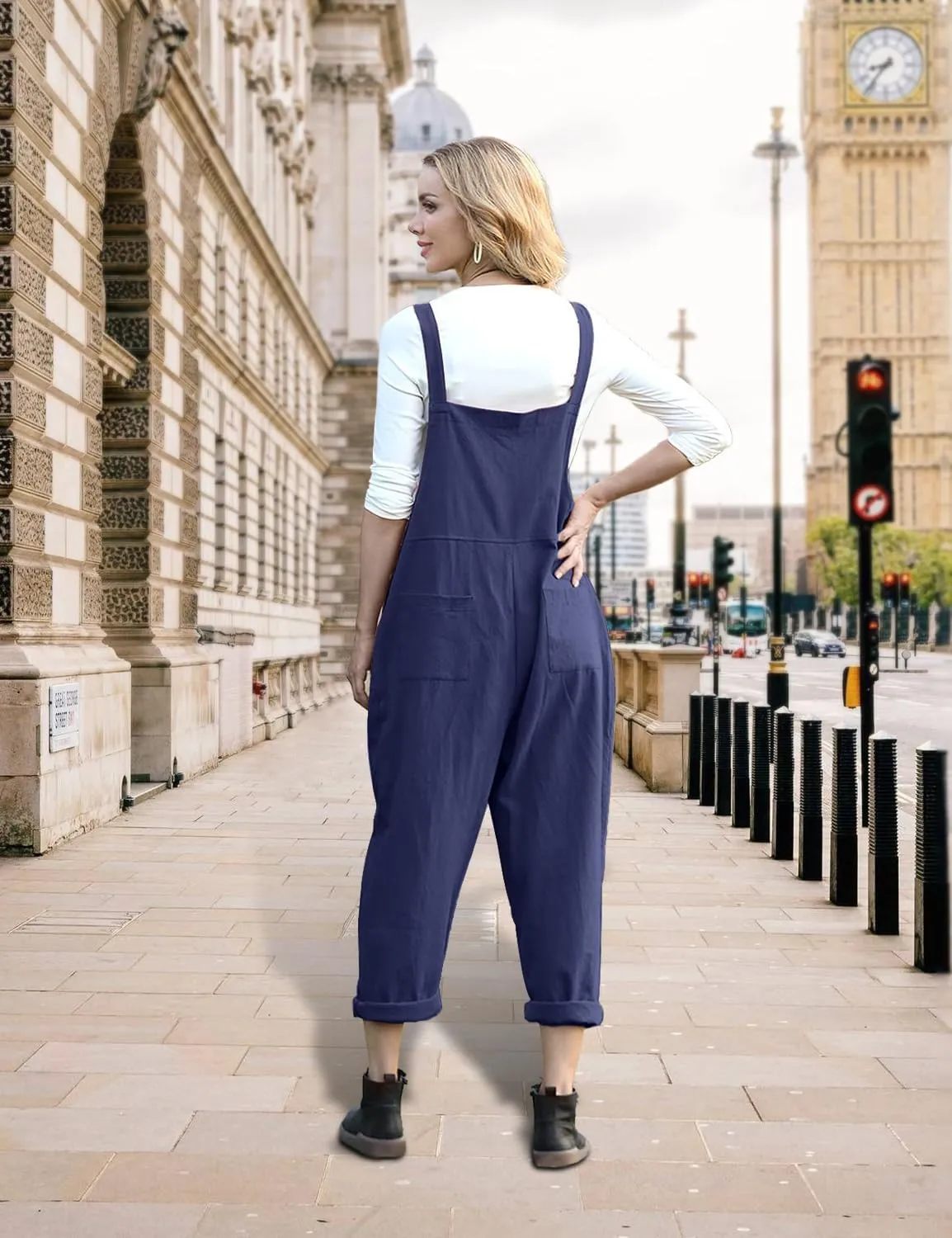 YESNO Women Long Casual Loose Bib Pants Overalls Baggy Rompers Jumpsuits with Pockets PV9